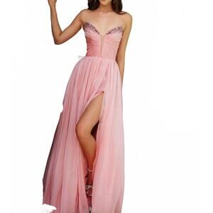 NEW AVA PRESLEY strapless long chiffon dress in blush